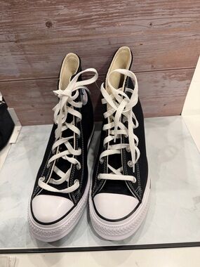 Women's Black High-Top Canvas Sneakers with White Accents